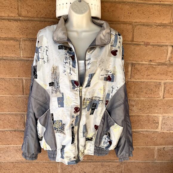 Vintage 90s Westport Ltd Shimmery Taupe Nylon Windbreaker Jacket Womens L - Picture 2 of 11